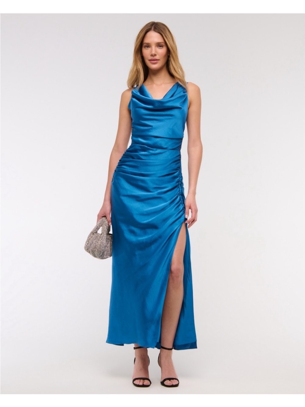 Abercrombie & Fitch Royal Blue Cowl Neck Maxi Satin Dress